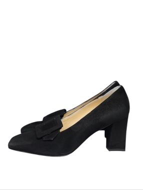 Lerre Vintage Heeled Loafers‎ Buckle Black Suede Leather Size 5.5